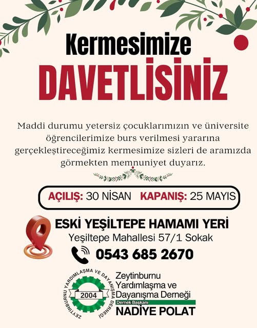 İhtiyaç Sahibi Çocuklarımız ve Üniversite Öğrencilerimize Destek Amacıyla Düzenlenecek Kermes Duyurusu